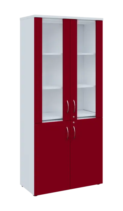 LE - 01 skříň lékařská prosklená, korpus bílá, dvířka burgundská